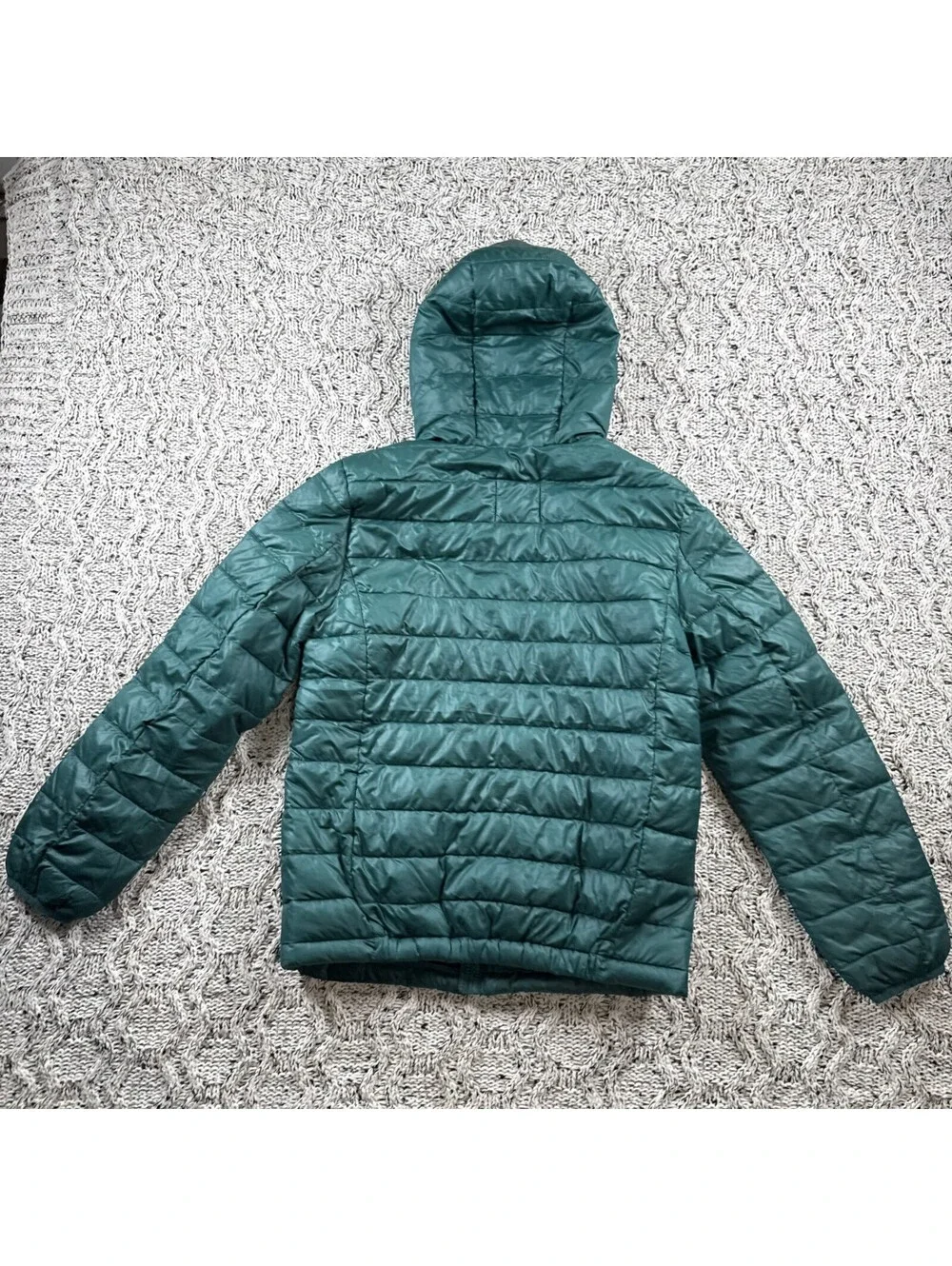 Primary Kids Puffer Jacket Size 12 Green Hooded Lightweight Insulated Coat Youth